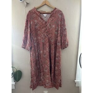 J Jill Womens Midi Dress Floral Size XL Petite Button Front Modest 3/4 Sleeve